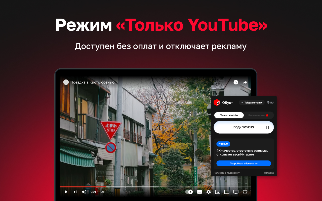 ЮБуст -  для YouTube. Обход блокировки Ютуб без ВПН.  для браузера chrome谷歌浏览器插件_扩展第2张截图