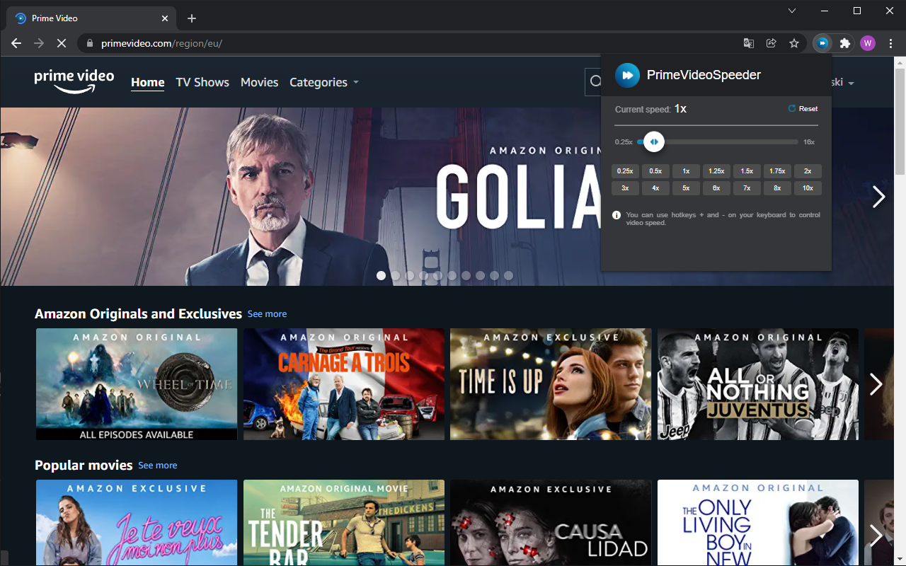 Prime Video Speeder: adjust playback speed [QVI] chrome谷歌浏览器插件_扩展第1张截图