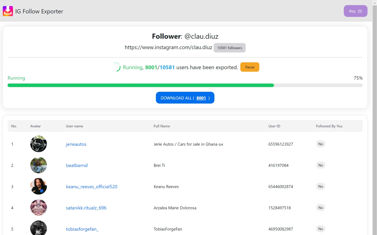 IGFollower - IG粉丝导出工具 chrome谷歌浏览器插件_扩展第2张截图