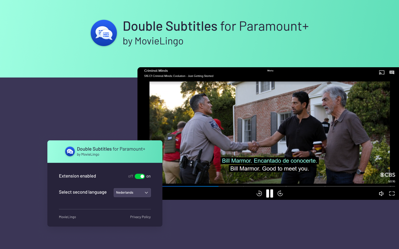 Double Subtitles works with Paramount chrome谷歌浏览器插件_扩展第1张截图