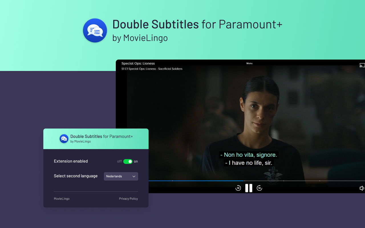 Double Subtitles works with Paramount chrome谷歌浏览器插件_扩展第4张截图