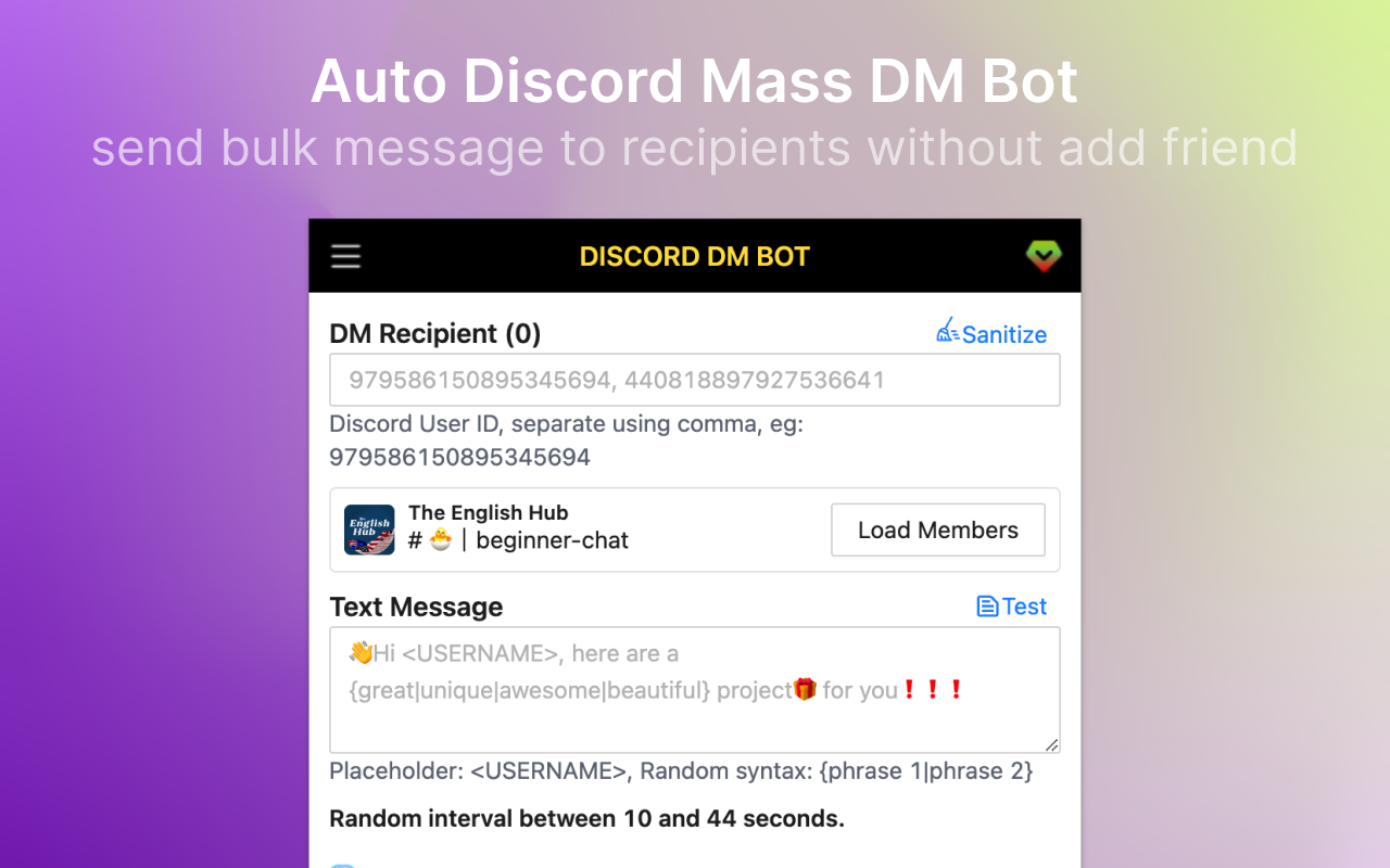 dSender - Mass DM bot for Discord™️ chrome谷歌浏览器插件_扩展第2张截图