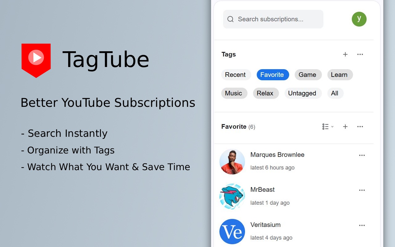 YouTube Subscription Manager - TagTube chrome谷歌浏览器插件_扩展第1张截图