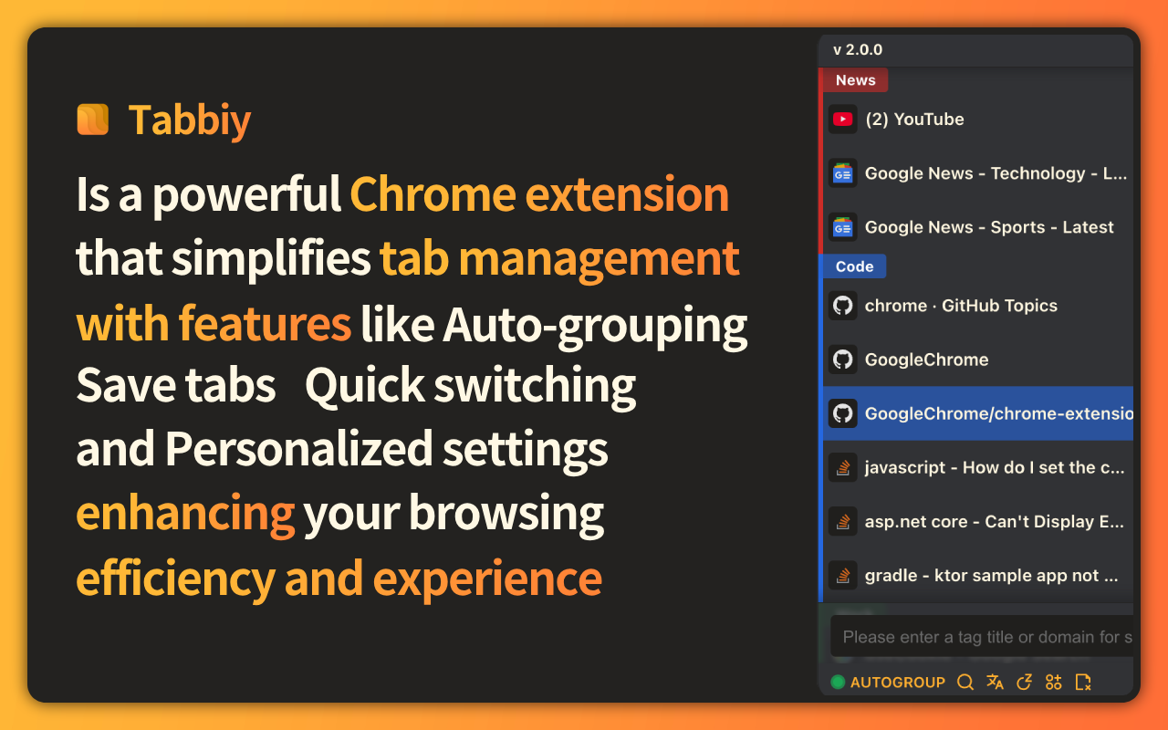 Tabbiy - 自动分组 & 侧边栏标签管理 chrome谷歌浏览器插件_扩展第1张截图