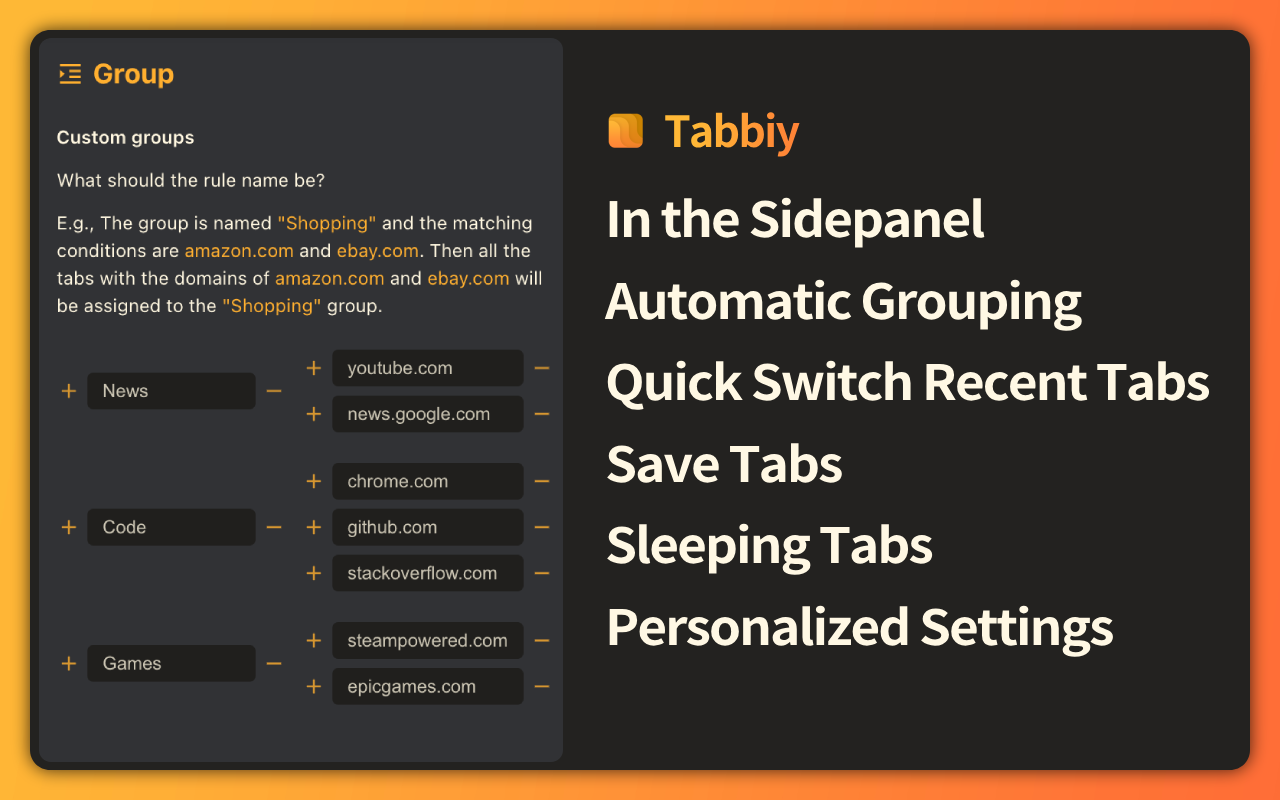 Tabbiy - 自动分组 & 侧边栏标签管理 chrome谷歌浏览器插件_扩展第2张截图