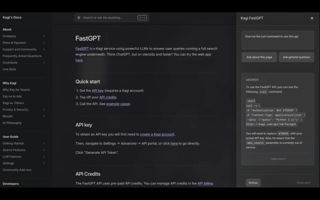Kagi FastGPT Sidebar chrome谷歌浏览器插件_扩展第1张截图