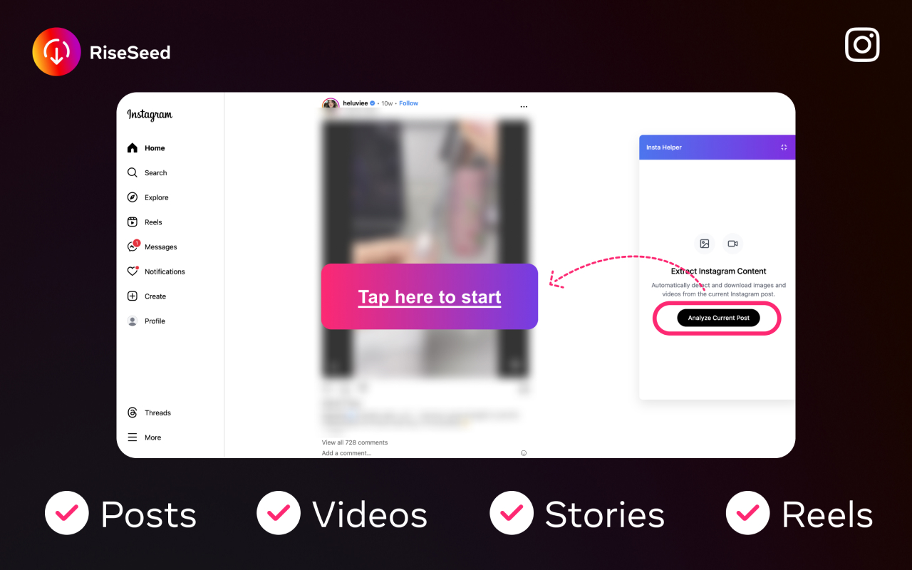 Instagram downloader - RiseSeed chrome谷歌浏览器插件_扩展第1张截图