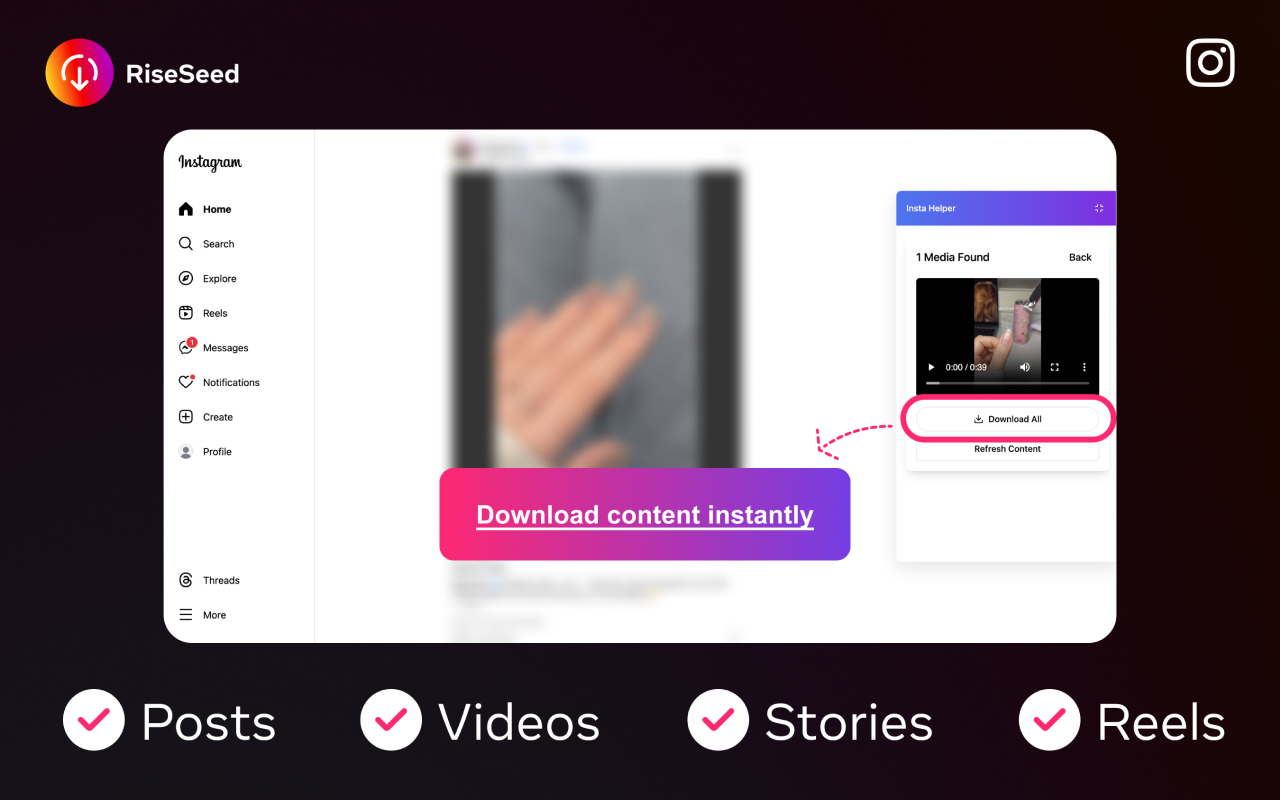 Instagram downloader - RiseSeed chrome谷歌浏览器插件_扩展第4张截图