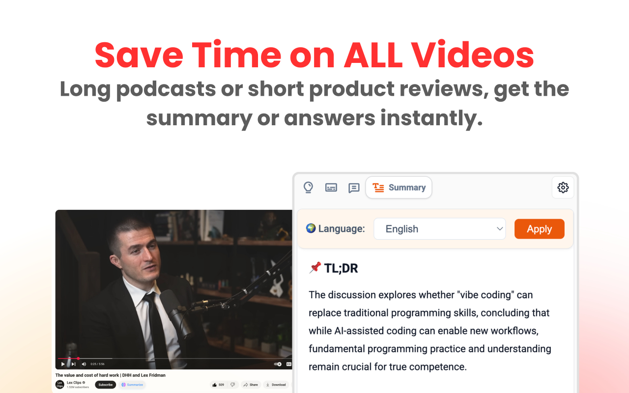 YouTube To Transcript: AI Summarizer & Chat chrome谷歌浏览器插件_扩展第2张截图
