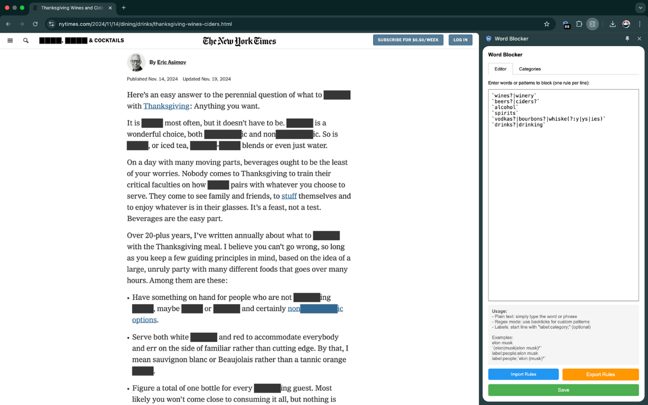 Word Blocker - Text Redaction & Pattern Filter chrome谷歌浏览器插件_扩展第4张截图