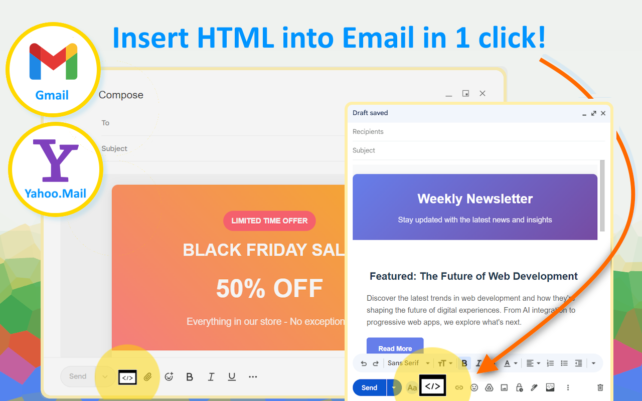 Html2Email: Gmail 和 Yahoo Mail 的 HTML 编辑器和插入器 chrome谷歌浏览器插件_扩展第2张截图