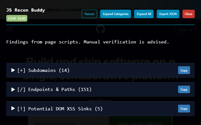 JS Recon Buddy chrome谷歌浏览器插件_扩展第1张截图