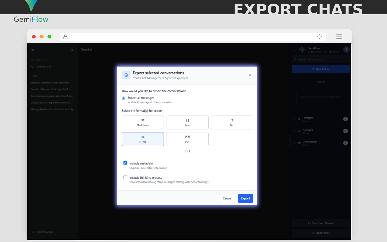 Gemini Chat & Folders Organizer - GemiFlow chrome谷歌浏览器插件_扩展第3张截图