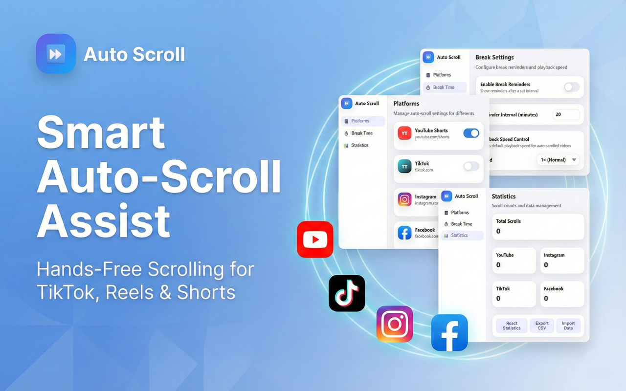 Auto Scroll & PiP for Reels, Shorts & TikTok | Video Speed Controller chrome谷歌浏览器插件_扩展第3张截图