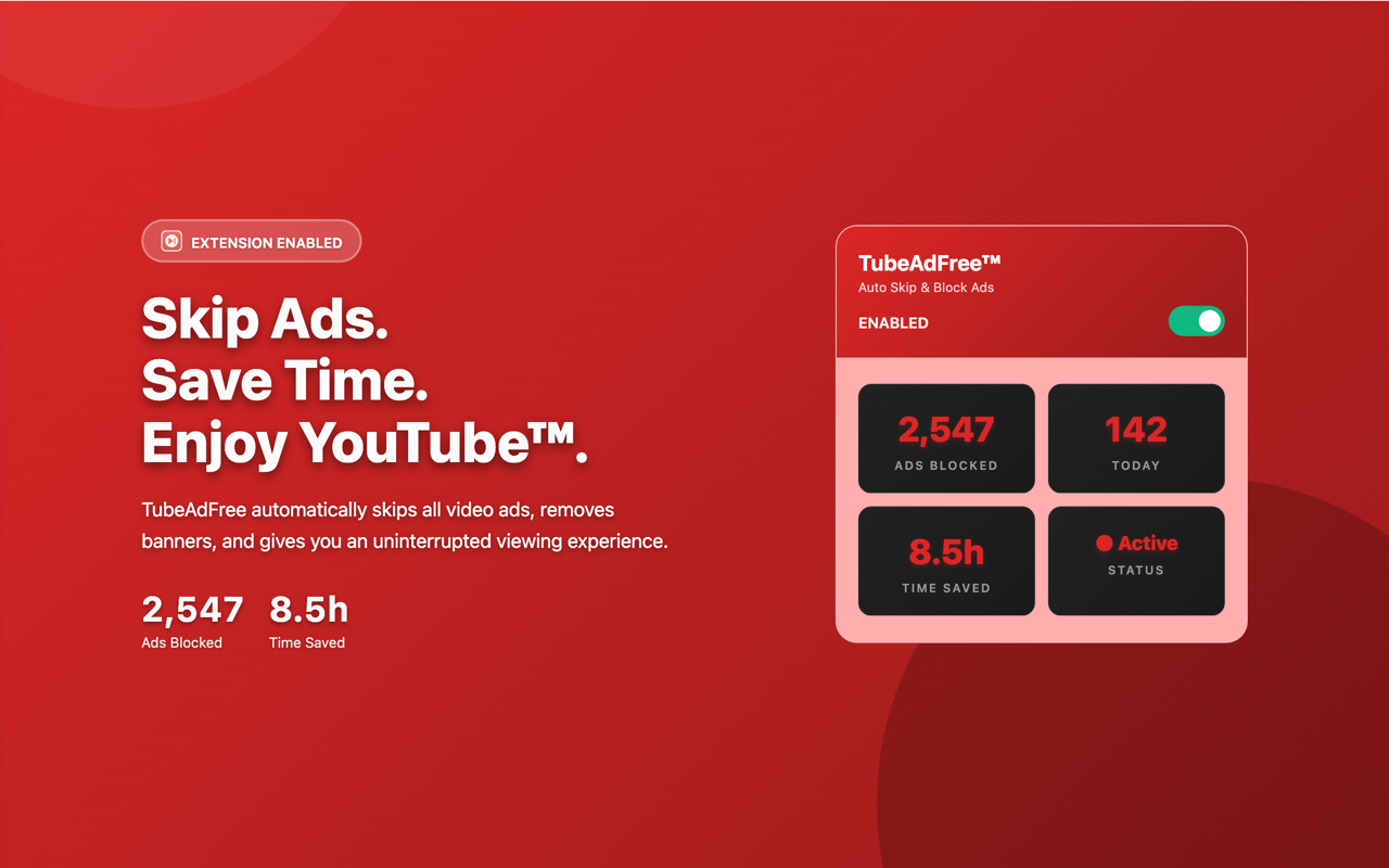 TubeAdFree：自动跳过和屏蔽广告（适用于 YouTube） chrome谷歌浏览器插件_扩展第3张截图