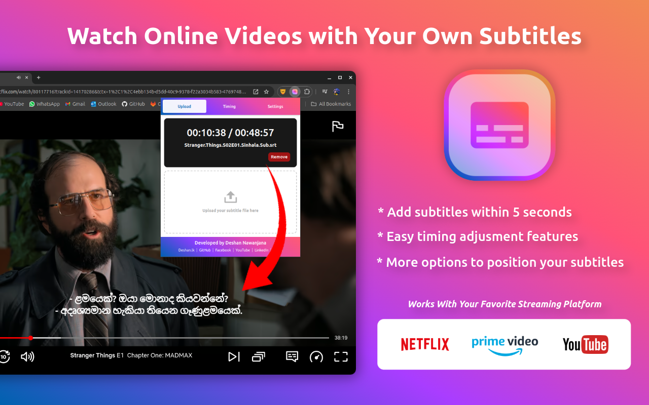 SubStream: Add Subtitles to Videos chrome谷歌浏览器插件_扩展第1张截图