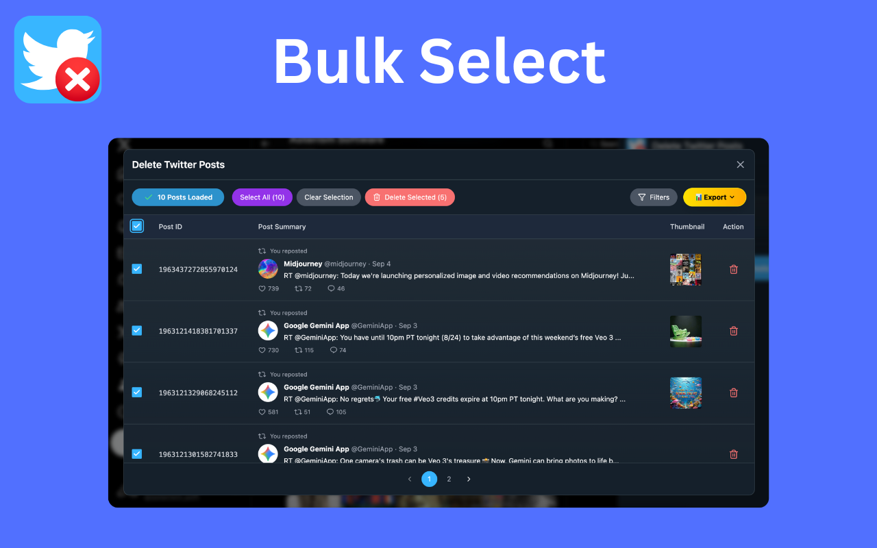 Delete Twitter Posts - Bulk Clean X Tweets chrome谷歌浏览器插件_扩展第1张截图