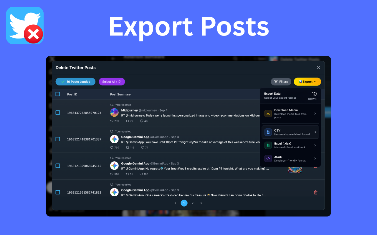 Delete Twitter Posts - Bulk Clean X Tweets chrome谷歌浏览器插件_扩展第2张截图