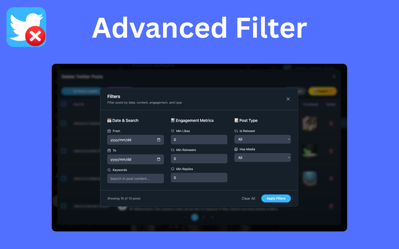 Delete Twitter Posts - Bulk Clean X Tweets chrome谷歌浏览器插件_扩展第4张截图