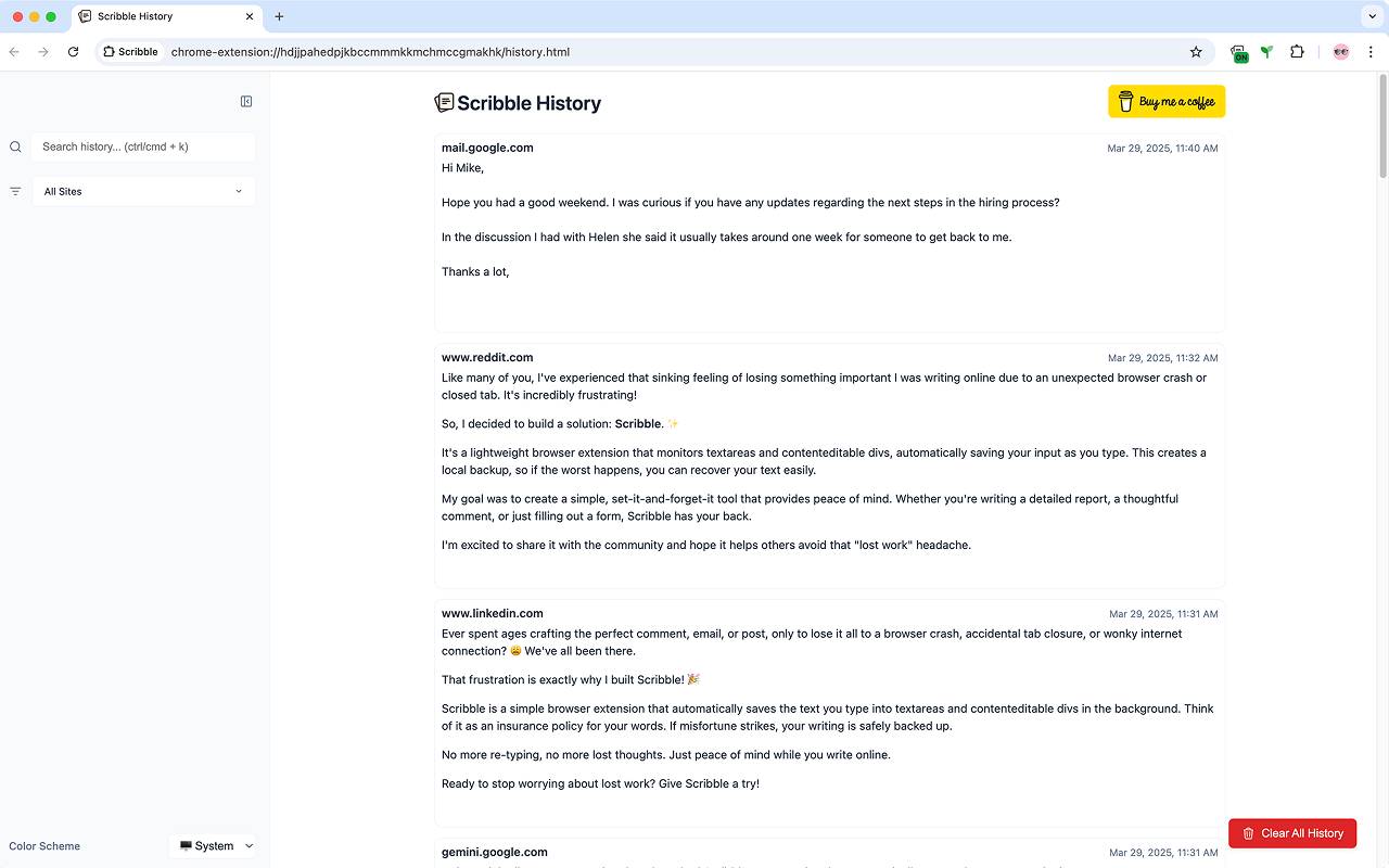 Scribble -  Automatic Text Saver & Backup chrome谷歌浏览器插件_扩展第1张截图