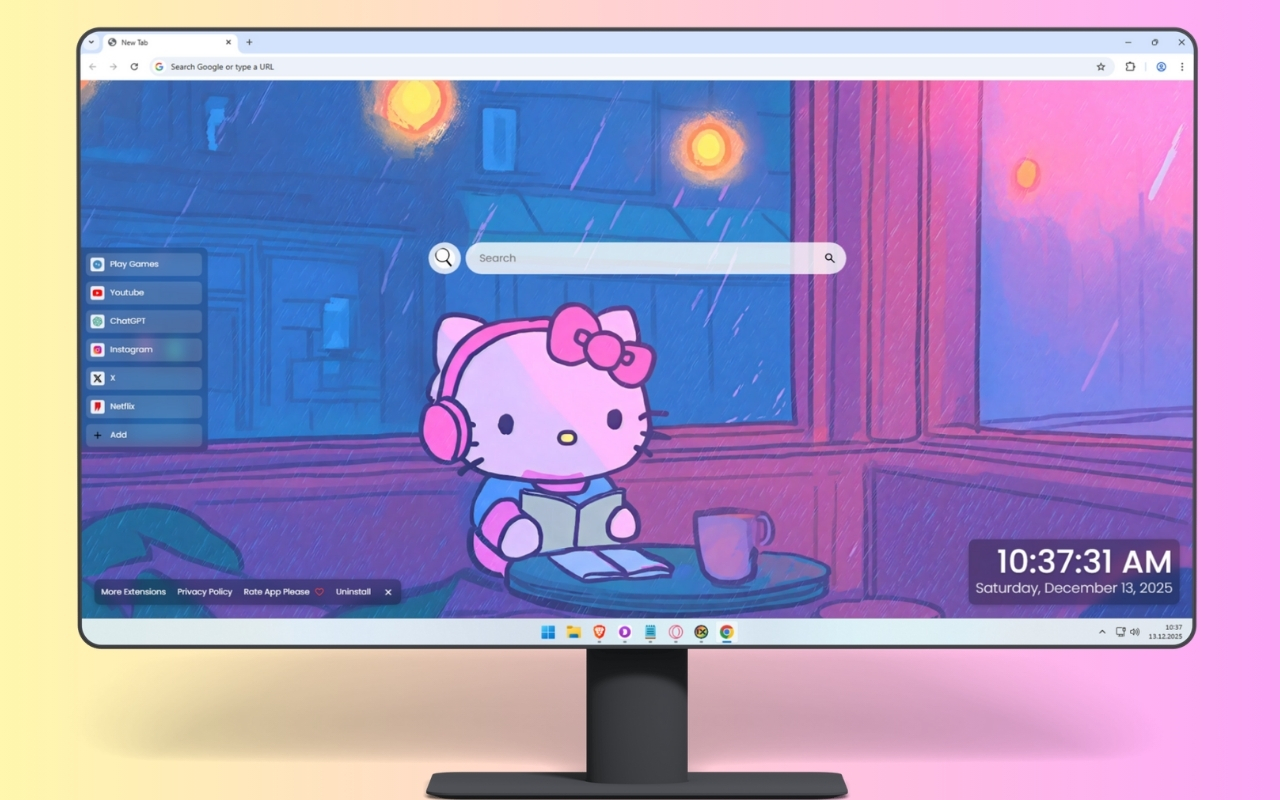 Hello Kitty Lofi Cafe Rainy Evening Live Wallpaper chrome谷歌浏览器插件_扩展第1张截图