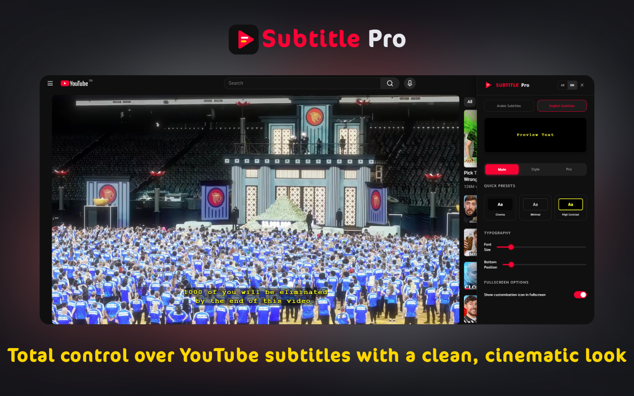YouTube Subtitle Pro - Cinema Mode chrome谷歌浏览器插件_扩展第1张截图