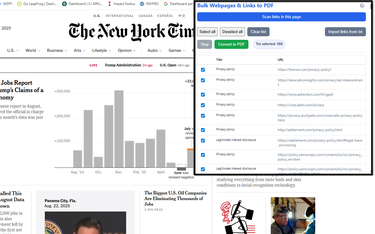 Bulk WebPages & Links to PDF chrome谷歌浏览器插件_扩展第1张截图