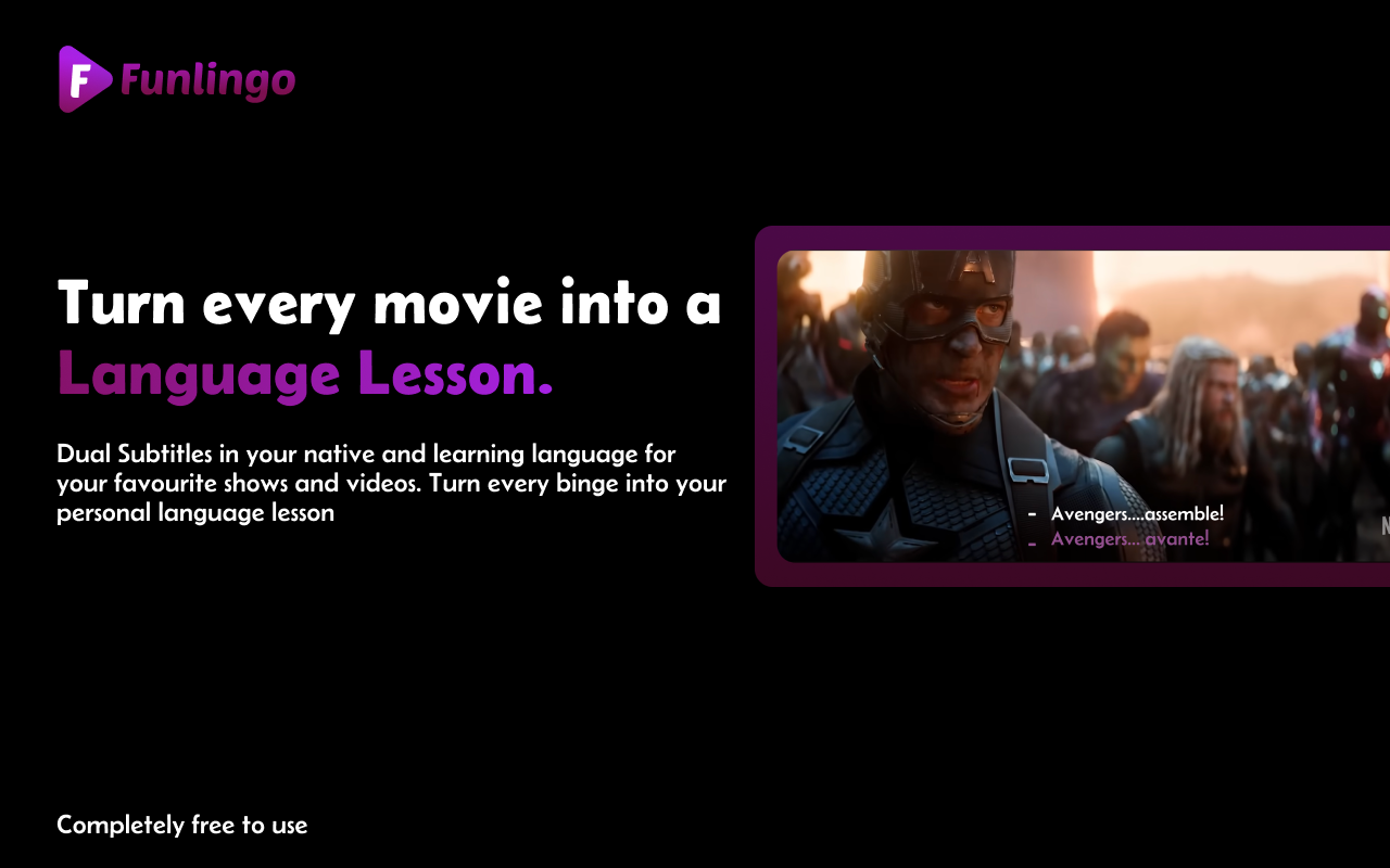 Funlingo - Netflix、Prime Video 和 Youtube 双字幕 chrome谷歌浏览器插件_扩展第2张截图