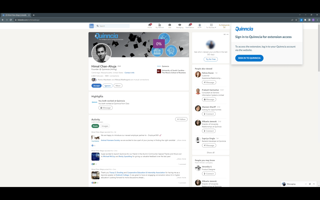 Quinncia Analysis Extension for LinkedIn chrome谷歌浏览器插件_扩展第1张截图