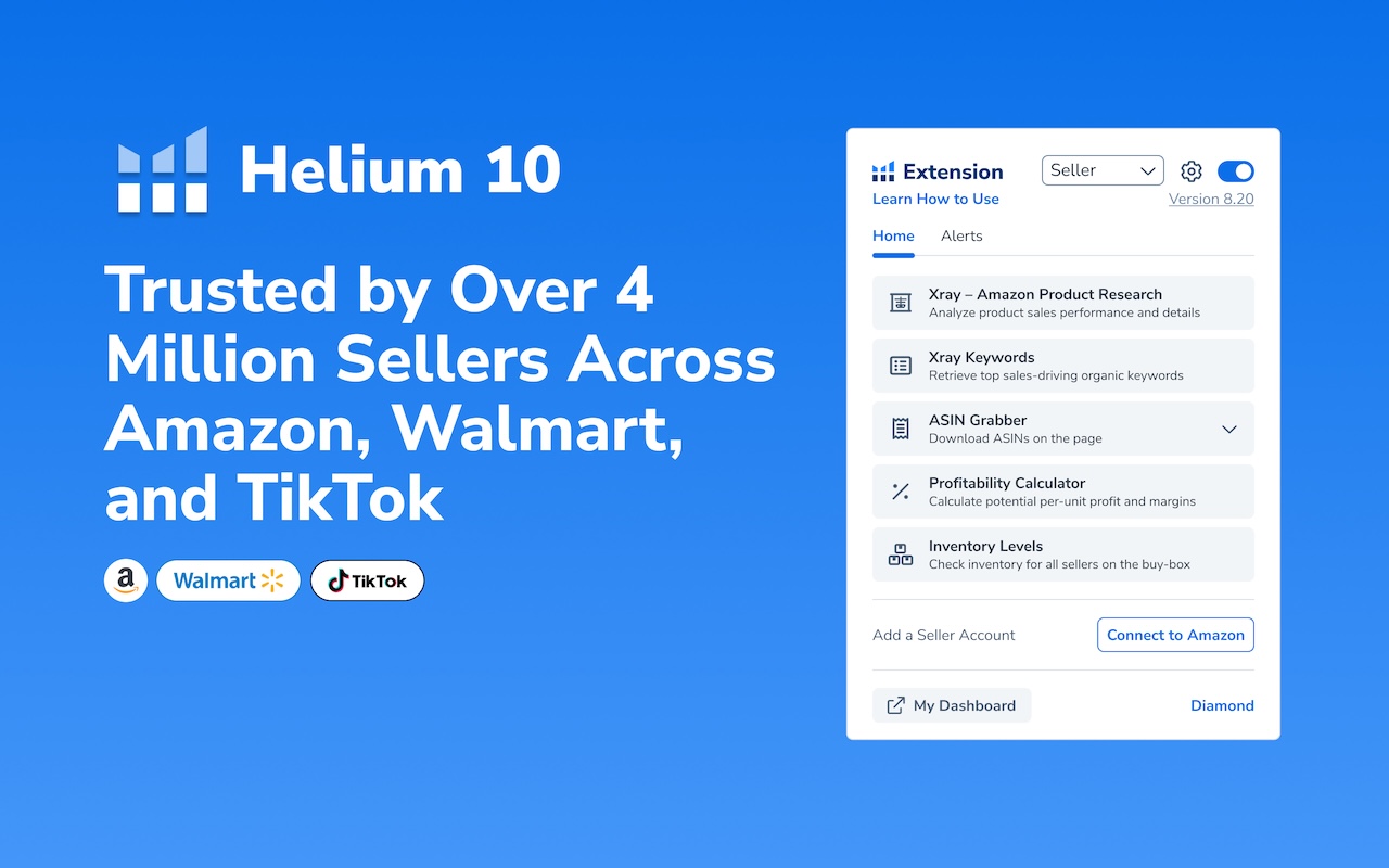 Helium 10 for Amazon Sellers, Influencers, and Walmart Sellers chrome谷歌浏览器插件_扩展第3张截图