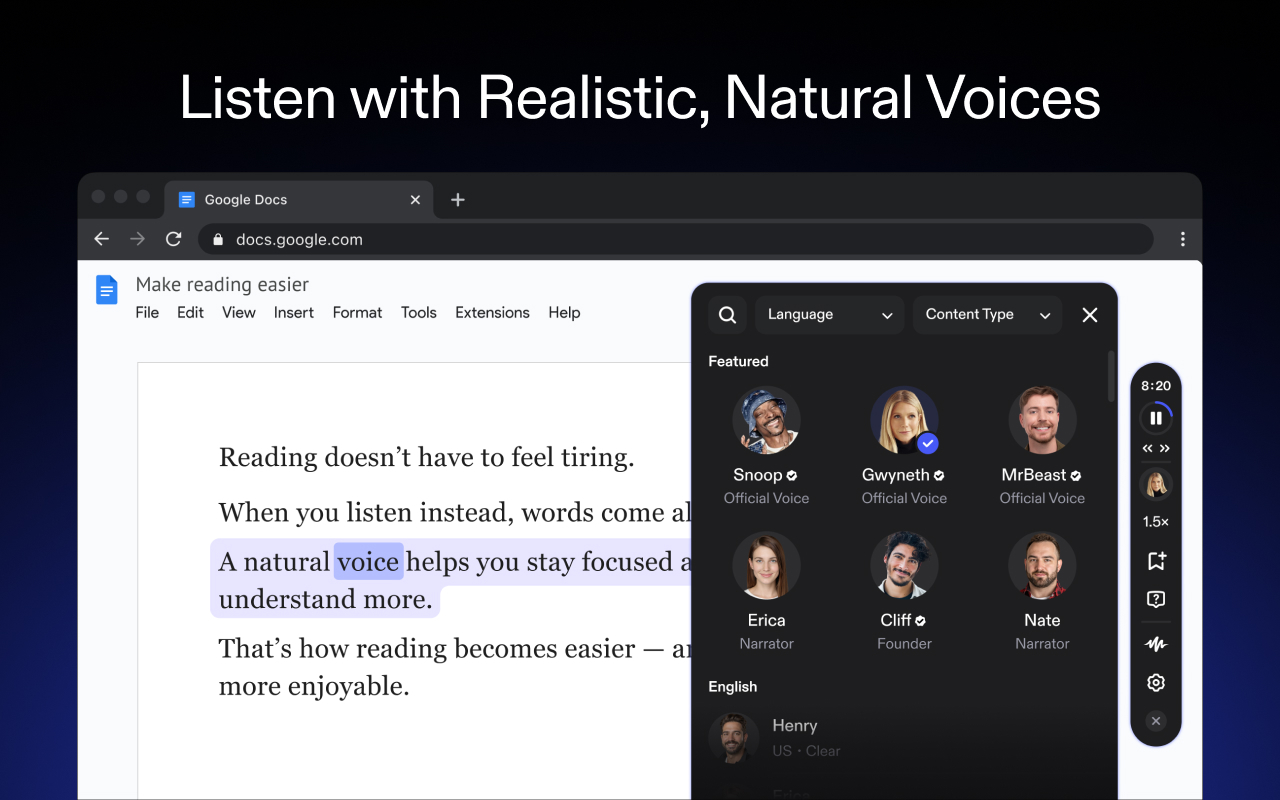 Speechify — Text to Speech chrome谷歌浏览器插件_扩展第4张截图