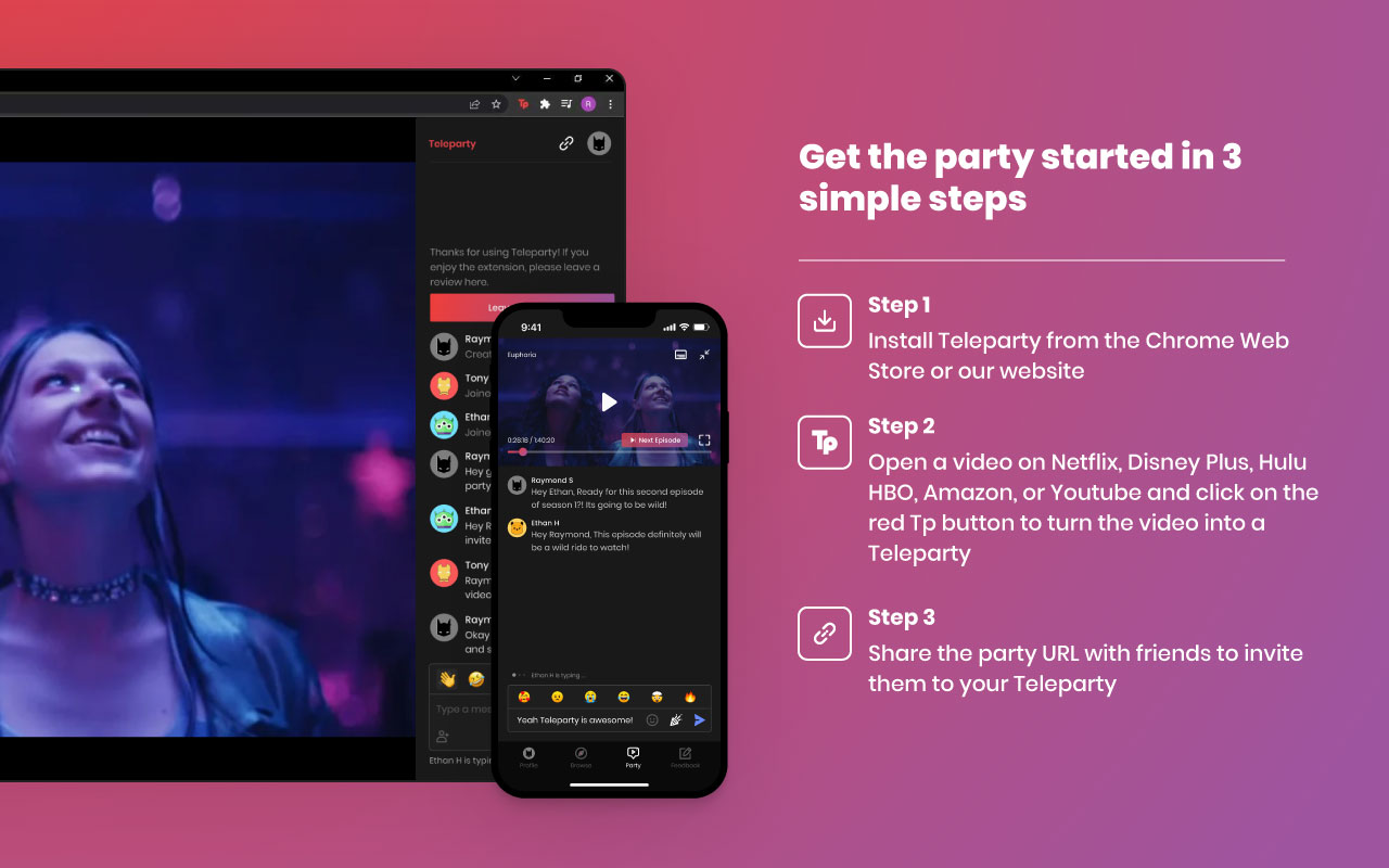 Netflix Party is now Teleparty chrome谷歌浏览器插件_扩展第3张截图