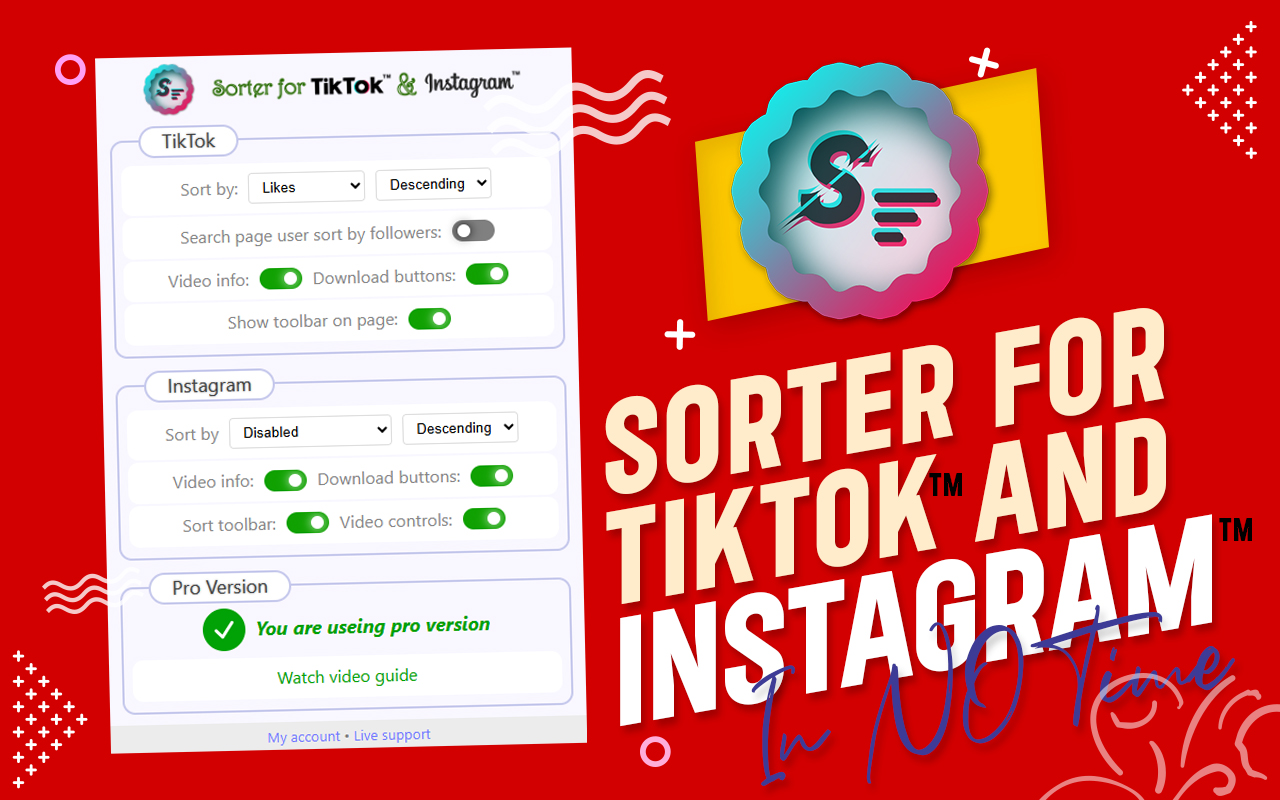 Sort TikTok™ & Instagram™ chrome谷歌浏览器插件_扩展第1张截图