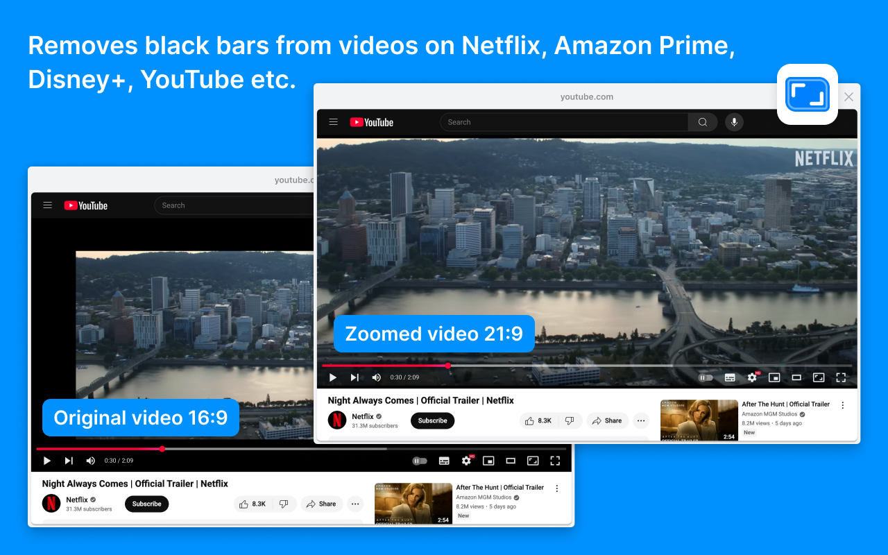 拉近以填满 - 超宽视频 chrome谷歌浏览器插件_扩展第2张截图