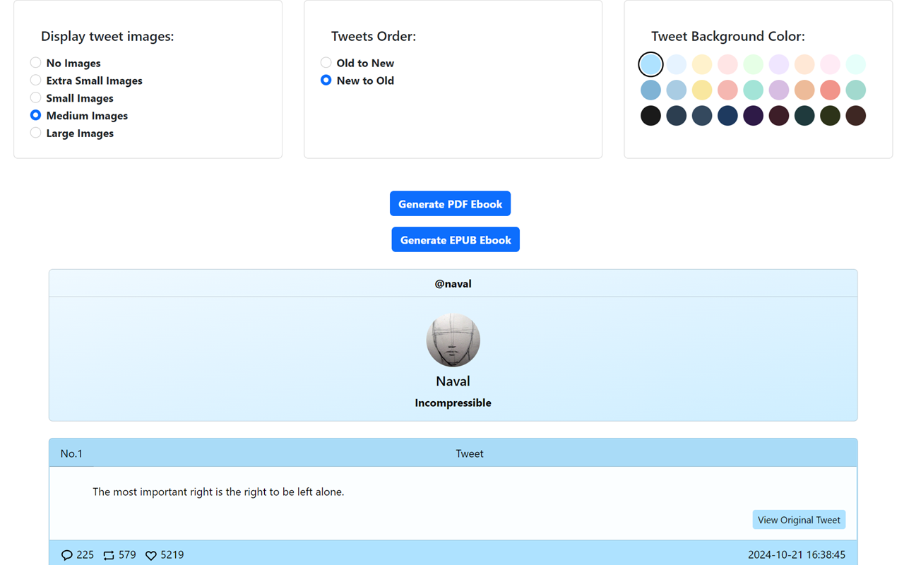 Tweets2PDF - 将所有推文转换为一本PDF/EPUB电子书 chrome谷歌浏览器插件_扩展第1张截图