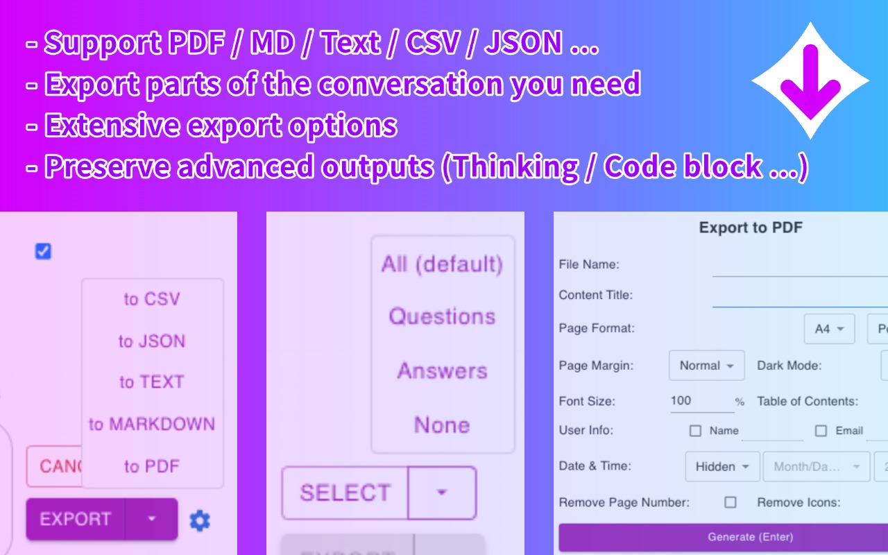 AI 对话导出器：Gemini 导出为 PDF、MD 等多种格式 chrome谷歌浏览器插件_扩展第1张截图