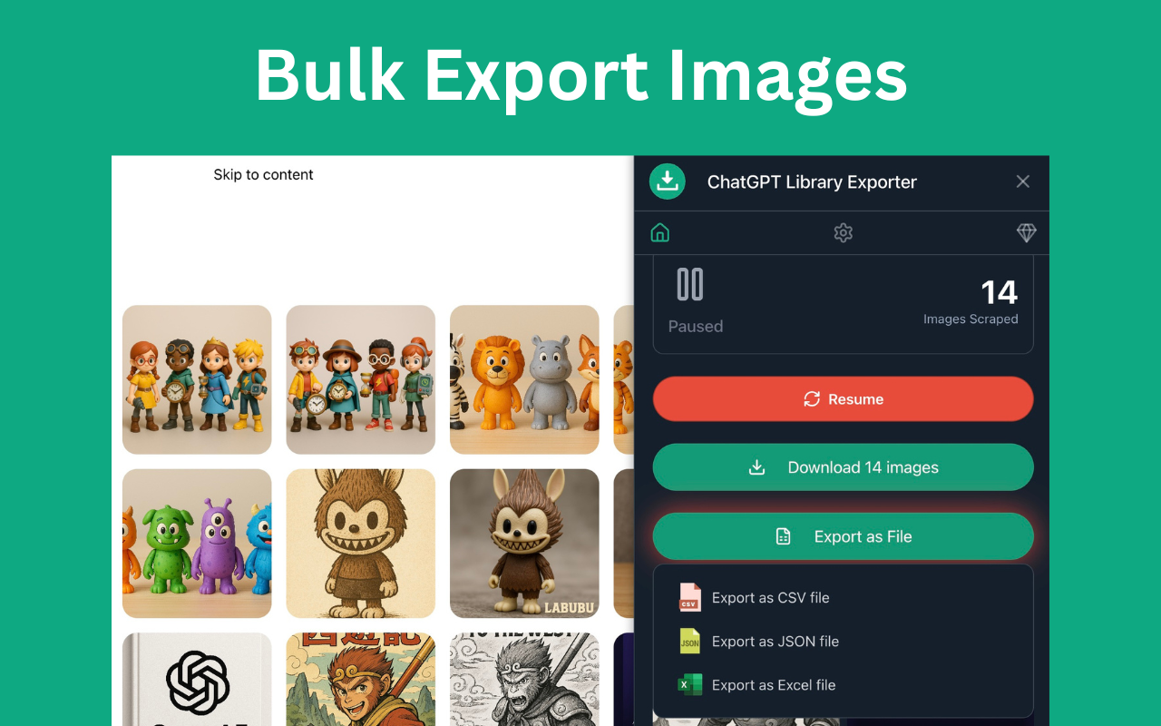 ChatGPT Library Exporter - Download ChatGPT Image Data chrome谷歌浏览器插件_扩展第1张截图