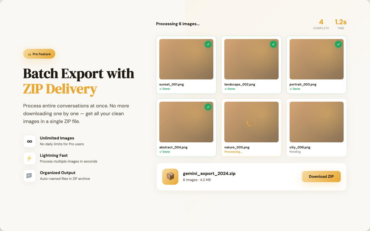 Gemini AI 图片水印移除工具 - 一键去水印，批量导出ZIP chrome谷歌浏览器插件_扩展第2张截图