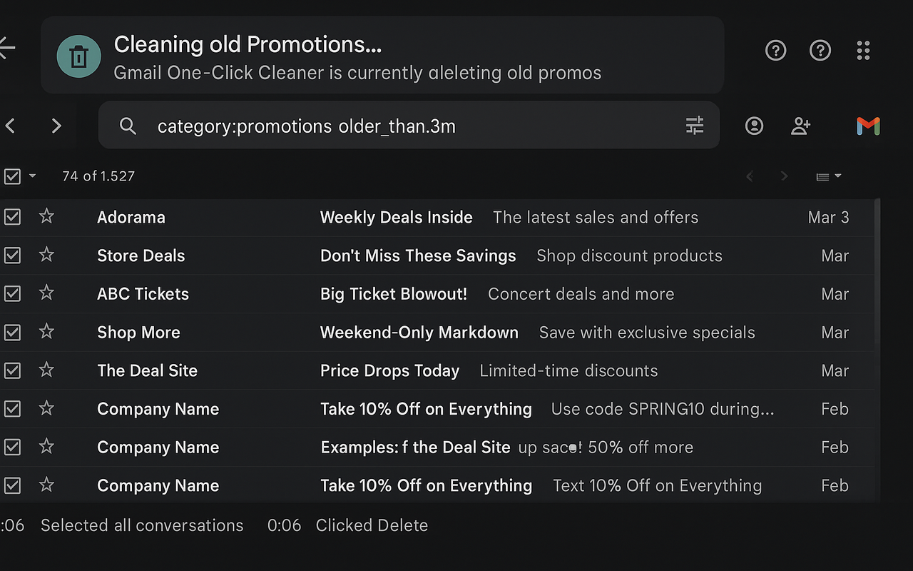 Bulk Delete Gmail Emails – Gmail One-Click Cleaner chrome谷歌浏览器插件_扩展第1张截图