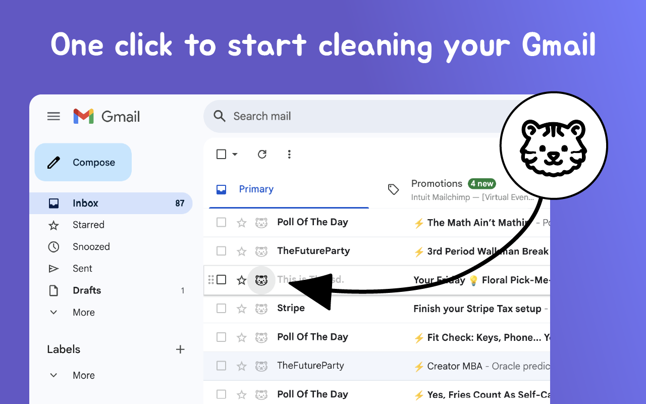 Tidy Tiger: Gmail bulk Delete + stronger Unsubscribe chrome谷歌浏览器插件_扩展第4张截图