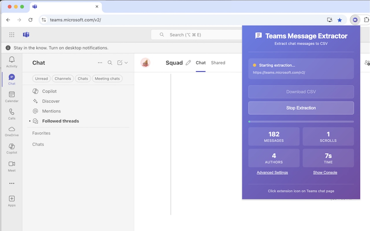Teams 消息提取器 chrome谷歌浏览器插件_扩展第1张截图