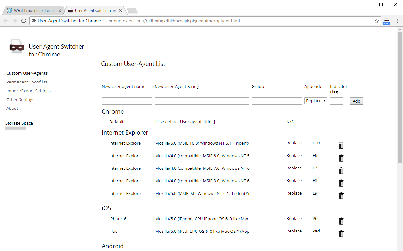 User-Agent Switcher for Chrome - 截图 2