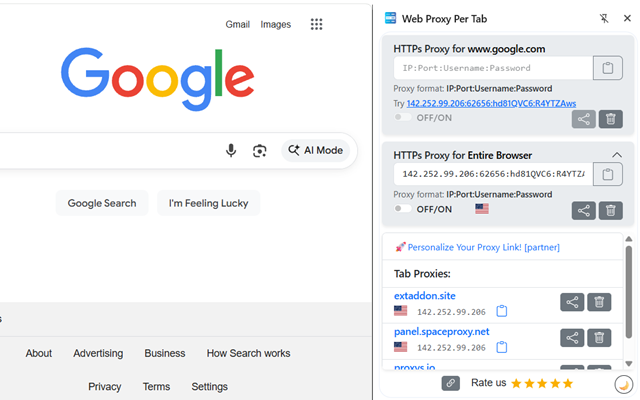 每个标签页的网络代理 - 截图 1