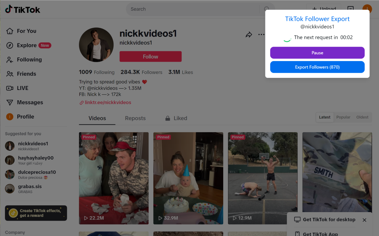 TikTok 粉丝导出工具 - 截图 2