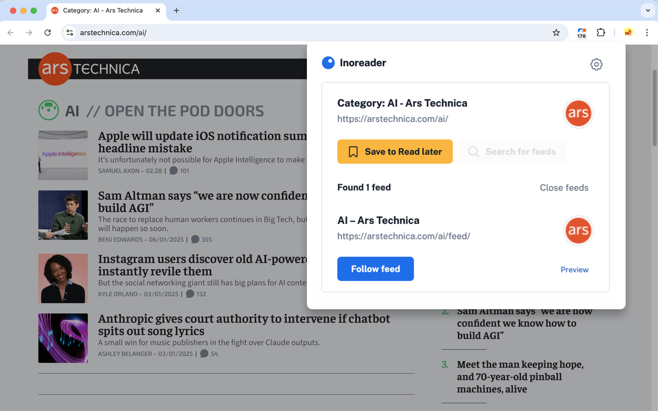Inoreader: Read-later and RSS extension - 截图 5