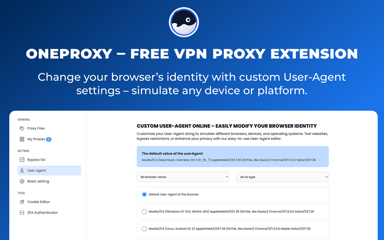 OneProxy – 免费 代理扩展 - 截图 1