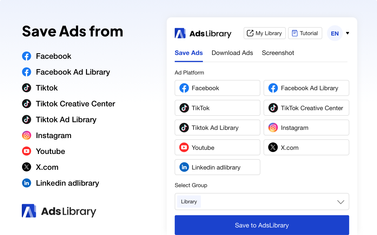 Ad Library：保存Facebook, TikTok, Youtube, Twitter和Ins广告 - 截图 4