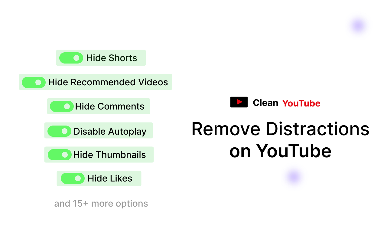 Clean YouTube - 删除短片和相关视频 - 截图 3