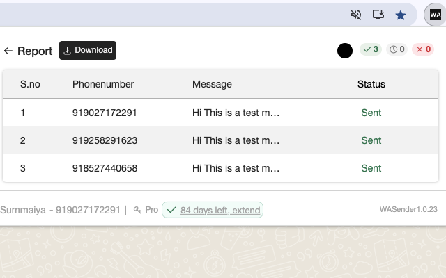 WASender Free Bulk Messaging Plugin - 截图 2