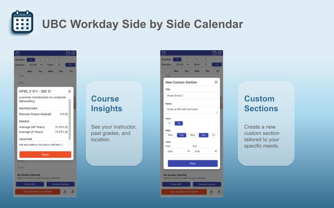 UBC Workday Side by Side Calendar - 截图 2